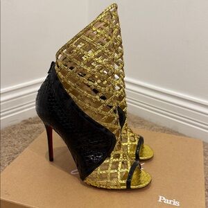 ❤️ Christian Louboutin Gold & Black Cage Heels – Size EU 37 / US 7 – NWT
